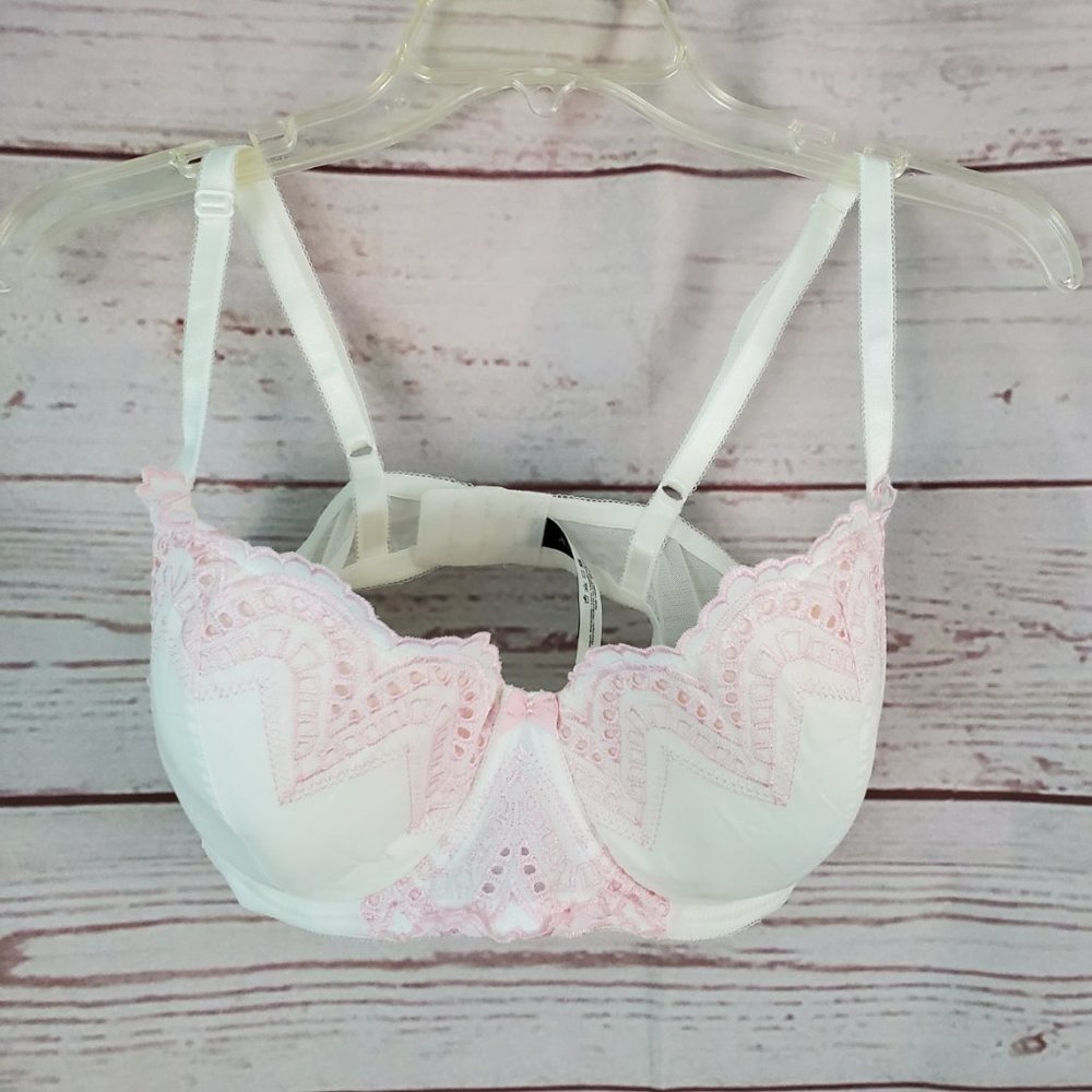 Adore Me White Pink Denim Bra Embroidered 36DDD Underwire Lightly Padded
